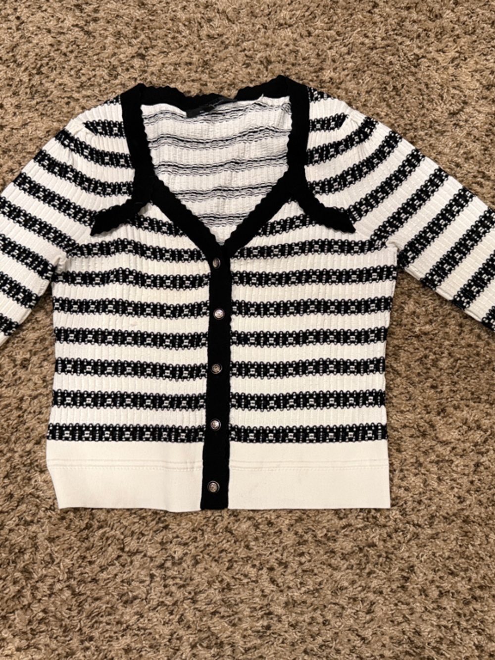 White House Black Market Black and White Striped Cardigan